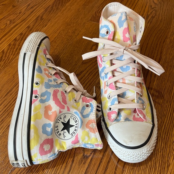Converse All Star High-Top Sneakers - Pink, Blue, Yellow Print - Picture 1 of 16